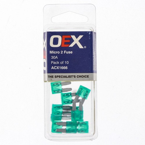 OEX Micro 2 Blade Fuse, 30A Green - Pack of 10 - ACX1666 Car Wiring Adapter
