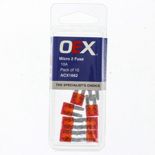 OEX Micro 2 Blade Fuse, 10A Red - Pack of 10 - ACX1662 Car Wiring Adapter