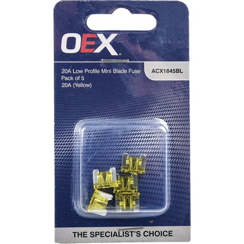 OEX Low Profile Mini Blade Fuse, 20A Yellow - Pack of 5 - ACX1645BL Car Wiring