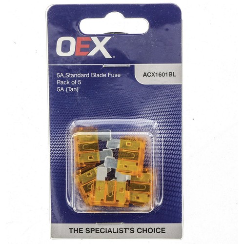 OEX Standard Blade Fuse, 5A Tan - Pack of 5 - ACX1601BL Car Wiring Adapter