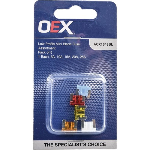 OEX Low Profile Mini Blade Fuse Assortment - Pack of 5 - ACX1648BL Car Wiring
