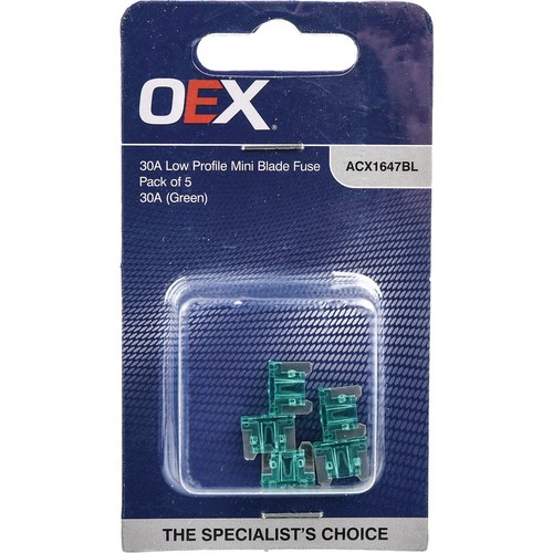OEX Low Profile Mini Blade Fuse, 30A Green - Pack of 5 - ACX1647BL Car Wiring