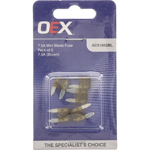 OEX Mini Blade Fuse, 7.5A Brown - Pack of 5 - ACX1652BL Car Wiring Adapter