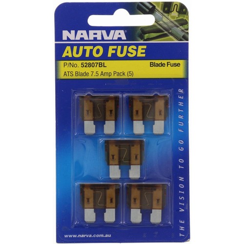 Narva Standard Blade Fuse 7.5A Brown 5 Pce - 52807BL Car Wiring Adapter
