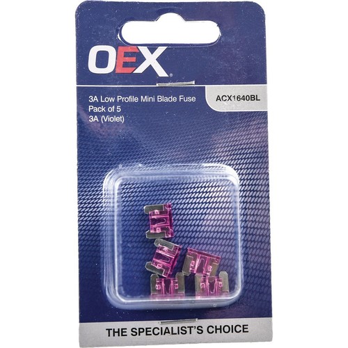 OEX Low Profile Mini Blade Fuse, 3A Violet - Pack of 5 - ACX1640BL Car Wiring