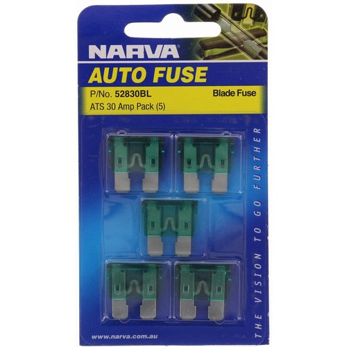 Narva Standard Blade Fuse 30A Green 5 Pce - 52830BL Car Wiring Adapter Auto Part