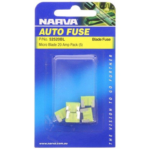 Narva Micro Blade Fuse 20A Yellow 5 Pce - 52520BL Car Wiring Adapter Auto Part
