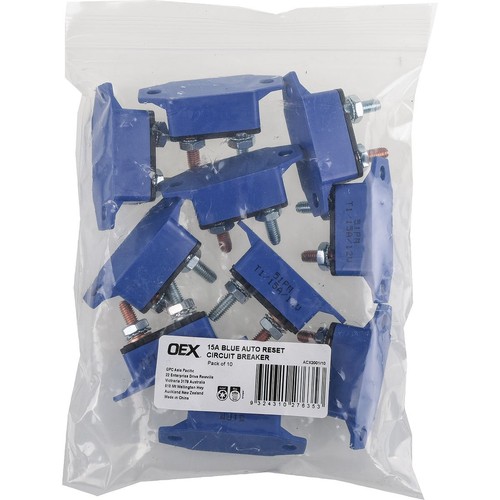 OEX 15A Blue Auto Reset Circuit Breaker - Pack of 10 - ACX2001/10 Car Wiring