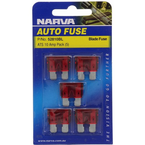 Narva Standard Blade Fuse 10A Red 5 Pce - 52810BL Car Wiring Adapter Auto Part