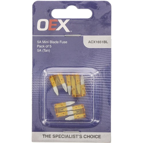 OEX Mini Blade Fuse, 5A Tan - Pack of 5 - ACX1651BL Car Wiring Adapter