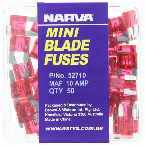 Narva Mini Blade Fuse 10A 50 Pce - 52710 Car Wiring Adapter Auto Part