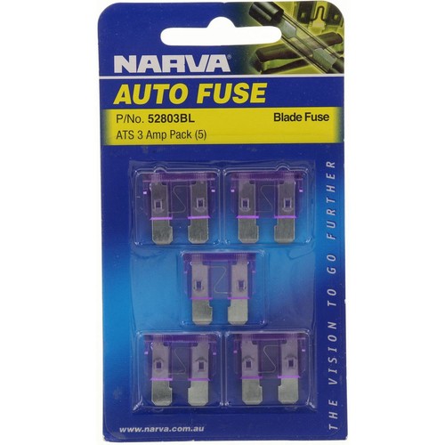 Narva Standard Blade Fuse 3A Violet 5 Pce - 52803BL Car Wiring Adapter Auto Part