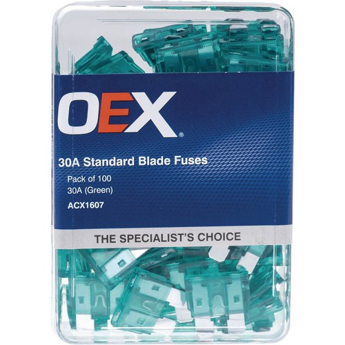 OEX Standard Blade Fuse, 30A Green - Pack of 100 - ACX1607 Car Wiring Adapter