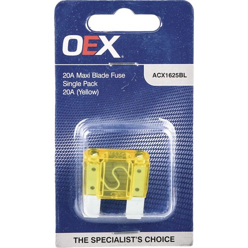 OEX Maxi Blade Fuse, 20A Yellow - Single Pack - ACX1625BL Car Wiring Adapter