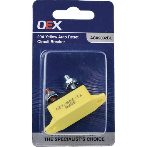 OEX 20A Yellow Auto Reset Circuit Breaker - Single - ACX2002BL Car Wiring