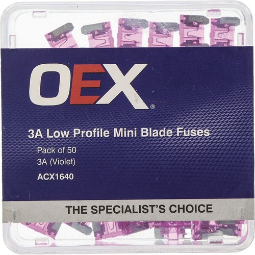 OEX Low Profile Mini Blade Fuse, 3A Violet - Pack of 50 - ACX1640 Car Wiring
