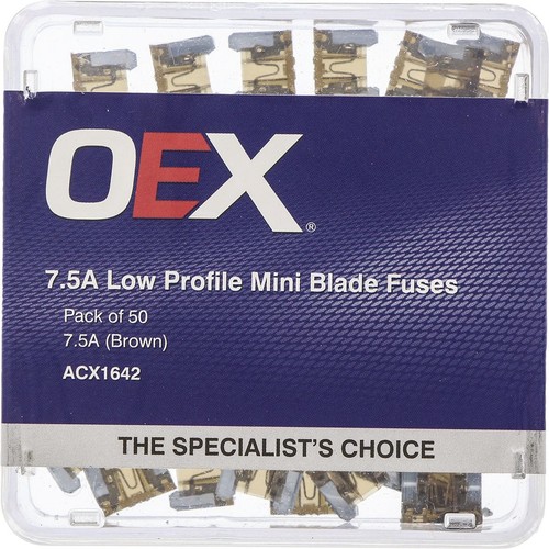 OEX Low Profile Mini Blade Fuse, 7.5A Brown - Pack of 50 - ACX1642 Car Wiring