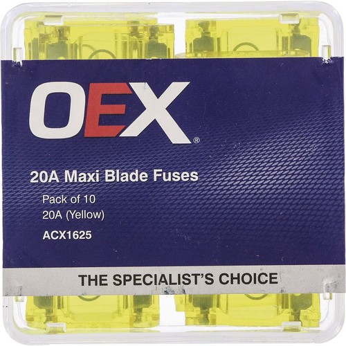 OEX Maxi Blade Fuse, 20A Yellow - Pack of 10 - ACX1625 Car Wiring Adapter