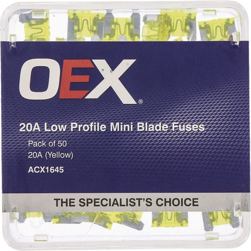 OEX Low Profile Mini Blade Fuse, 20A Yellow - Pack of 50 - ACX1645 Car Wiring