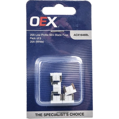 OEX Low Profile Mini Blade Fuse, 25A White - Pack of 5 - ACX1646BL Car Wiring