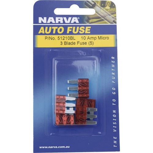 Narva Micro 3 Blade Fuse 10A Red 5 Pce - 51210BL Car Wiring Adapter Auto Part