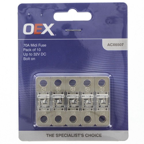 OEX Midi Fuse, 70A Bolt On - Pack of 10 - ACX6507 Car Wiring Adapter