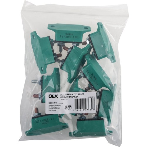 OEX 30A Green Auto Reset Circuit Breaker - Pack of 10 - ACX2003/10 Car Wiring