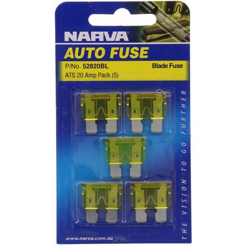 Narva Standard Blade Fuse 20A Yellow 5 Pce - 52820BL Car Wiring Adapter
