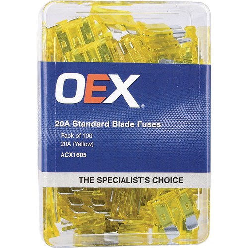 OEX Standard Blade Fuse, 20A Yellow - Pack of 100 - ACX1605 Car Wiring Adapter