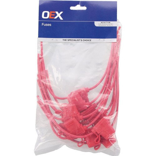 OEX Standard Blade In Line Fuse Holder, Red, 1 Way, 35A - Pack of 10 - ACX1711R
