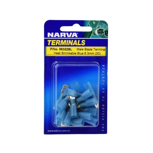 Narva Adhesive Lined Heatshrink Male 4mm Blade Terminal Blue 20 Pack - 56322BL