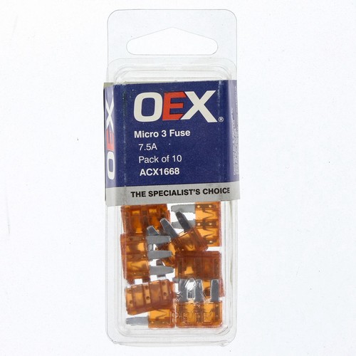 OEX Micro 3 Blade Fuse, 7.5A Brown - Pack of 10 - ACX1668 Car Wiring Adapter