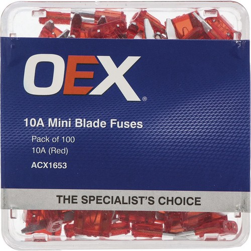 OEX Mini Blade Fuse, 10A Red - Pack of 100 - ACX1653 Car Wiring Adapter