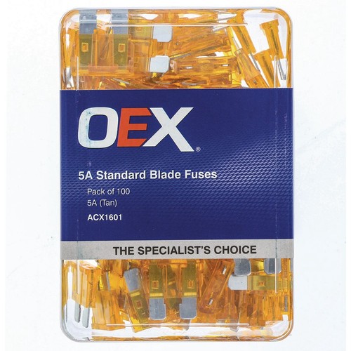 OEX Standard Blade Fuse, 5A Tan - Pack of 100 - ACX1601 Car Wiring Adapter