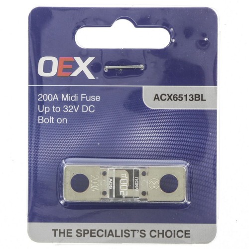 OEX Midi Fuse, 200A Bolt On - Single Pack - ACX6513BL Car Wiring Adapter
