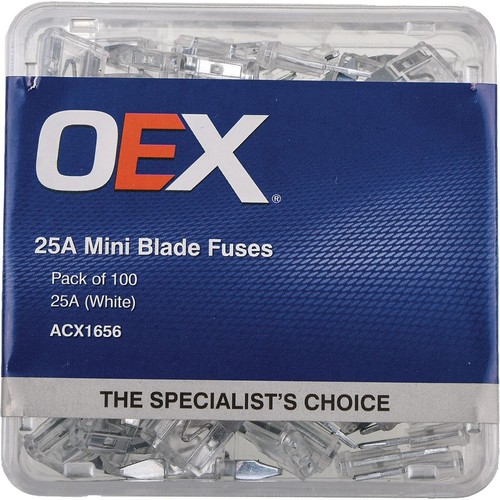 OEX Mini Blade Fuse, 25A White - Pack of 100 - ACX1656 Car Wiring Adapter