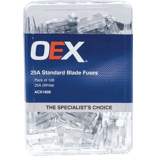 OEX Standard Blade Fuse, 25A White - Pack of 100 - ACX1606 Car Wiring Adapter