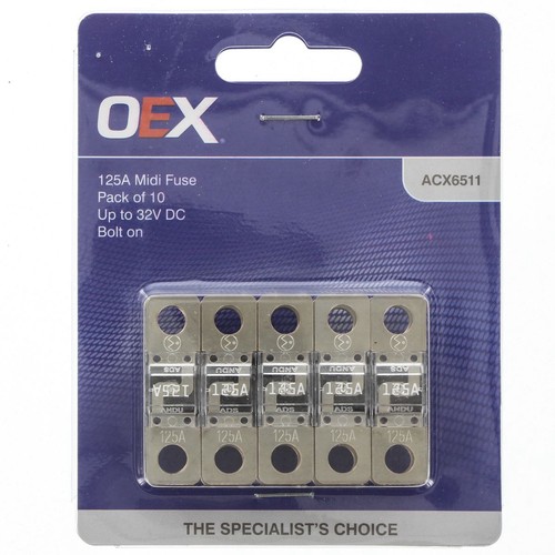 OEX Midi Fuse, 125A Bolt On - Pack of 10 - ACX6511 Car Wiring Adapter