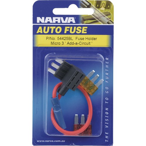 Narva ' Add-A-Circuit' In Line Micro 3 Blade Fuse Holder 2 Way 20A 1 Pce - 54425