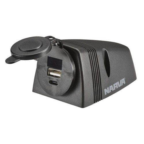 Narva USB A + USB C Single Socket S/ Single Surface Mount (Black) - 81156BL Auto
