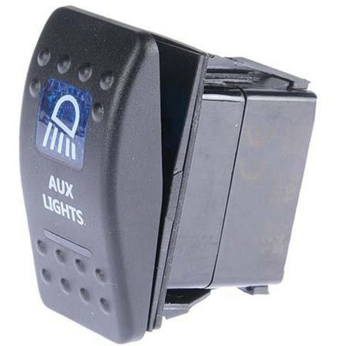 Drivetech 4x4 Rocker AUX Lights Switch On/Off SPST 12 or 24V Blue Illumination (