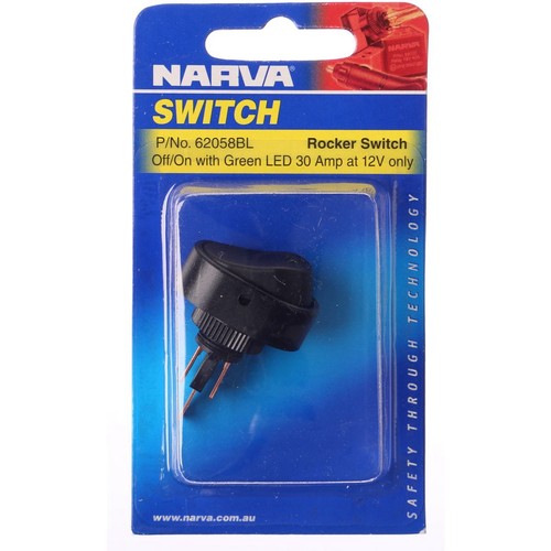 Narva Rocker Switch Off/On SPST Green LED (Contacts Rated 30A @ 12V) - 62058BL