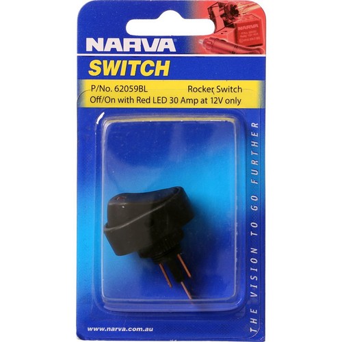 Narva Rocker Switch Off/On SPST Red LED (Contacts Rated 30A @ 12V) - 62059BL