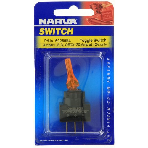 Narva Toggle Switch Off/On SPST Amber LED (Contacts Rated 20A @ 12V) - 60255BL