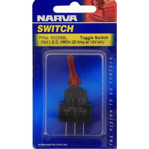 Narva Toggle Switch Off/On SPST Red LED (Contacts Rated 20A @ 12V) - 60258BL