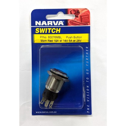 Narva Push Button Switch Momentary LED Red - 60076MBL Auto Part
