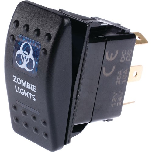 Drivetech 4x4 Rocker Zombie Lights Switch On/Off SPST 12 or 24V Blue Illuminatio