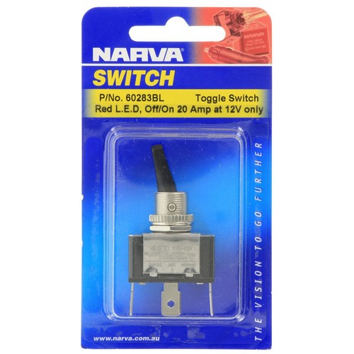 Narva Heavy Duty Toggle Switch Off/On SPST Red LED (Contacts Rated 20A @ 12V) -
