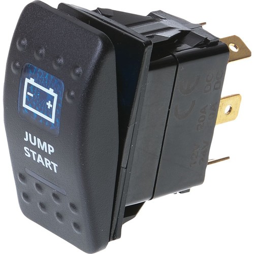Drivetech 4x4 Rocker Jump Start Switch Off/Mom On SPST 12 or 24V Blue Illuminati