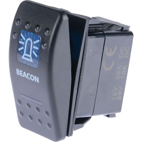 Drivetech 4x4 Rocker Beacon Switch On/Off SPST 12 or 24V Blue Illumination (Cont
